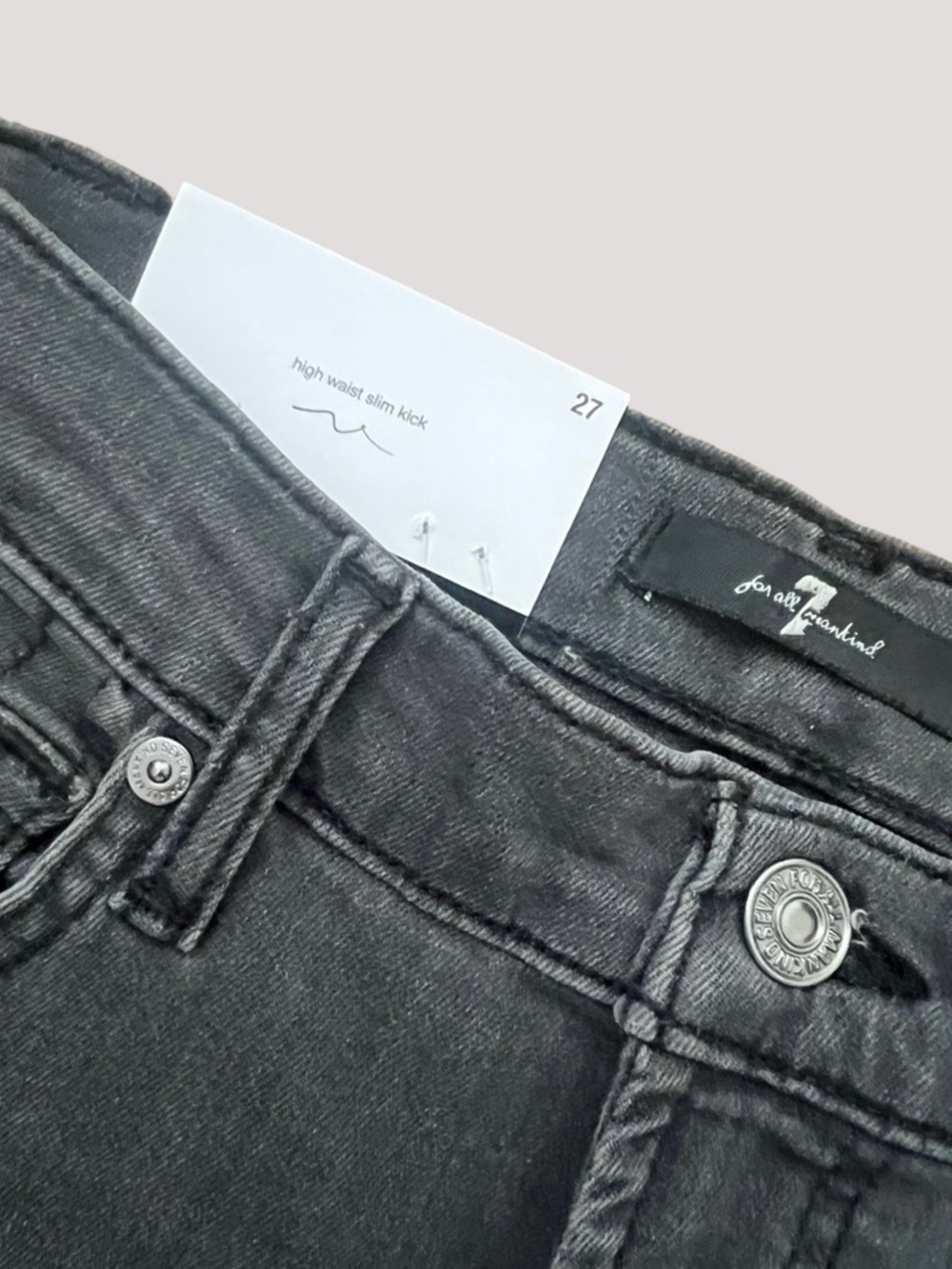 7 For All Mankind Faded Black High Waist Slim Kick Jeans with Frayed Hem - Picture 4 of 11